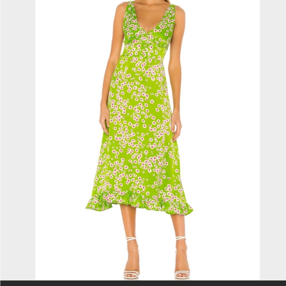 NWT $215 FAITHFULL THE BRAND EMILI LE BON FLORAR APPLE GREEN SUN DRESS SIZE 2 S